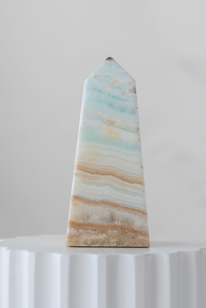 Caribbean Blue Calcite Obelisk Tower