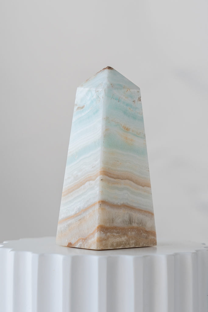 Caribbean Blue Calcite Obelisk Tower