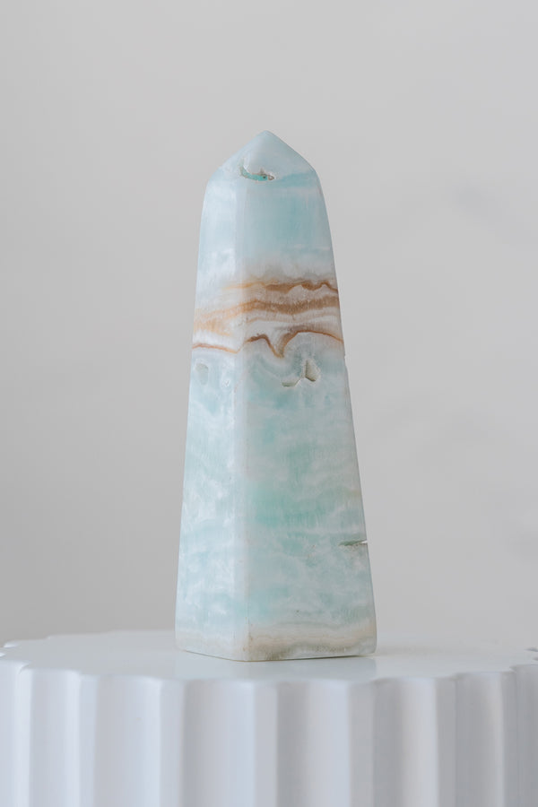 Caribbean Blue Calcite Obelisk Tower