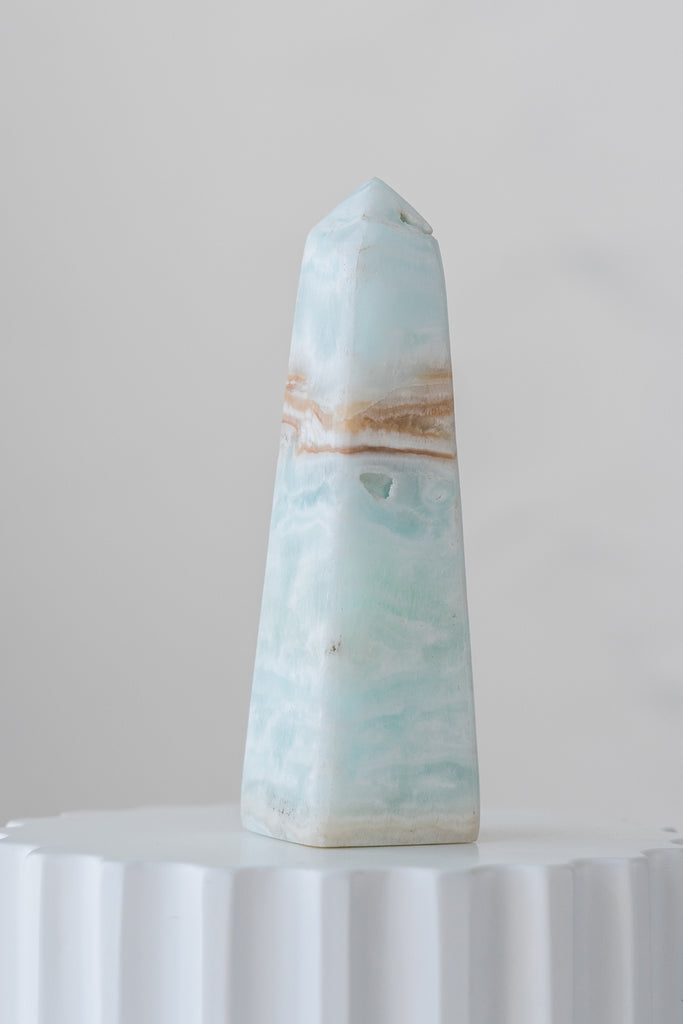 Caribbean Blue Calcite Obelisk Tower