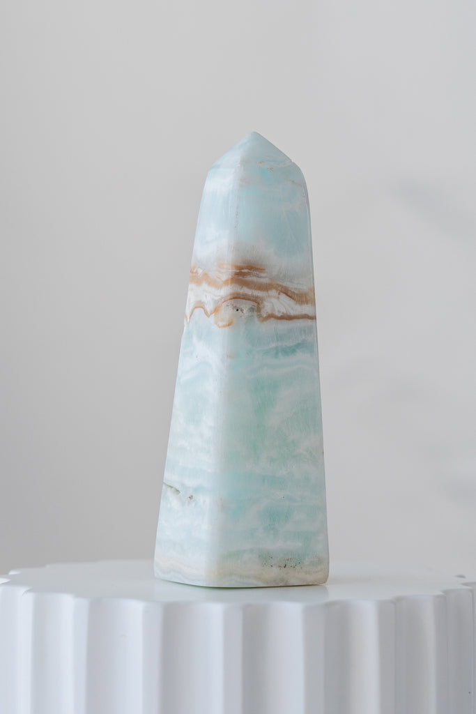 Caribbean Blue Calcite Obelisk Tower