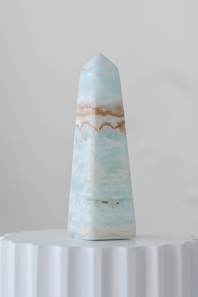 Caribbean Blue Calcite Obelisk Tower