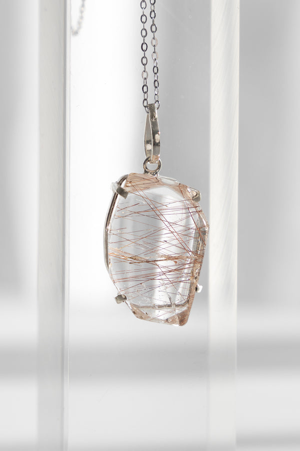 Faceted Clear Rutile Quartz Sterling Silver Pendant Necklace #2