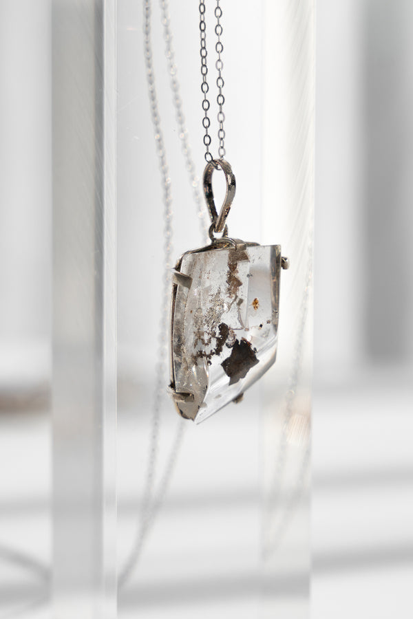 Faceted Included Clear Quartz Sterling Silver Pendant Necklace #7