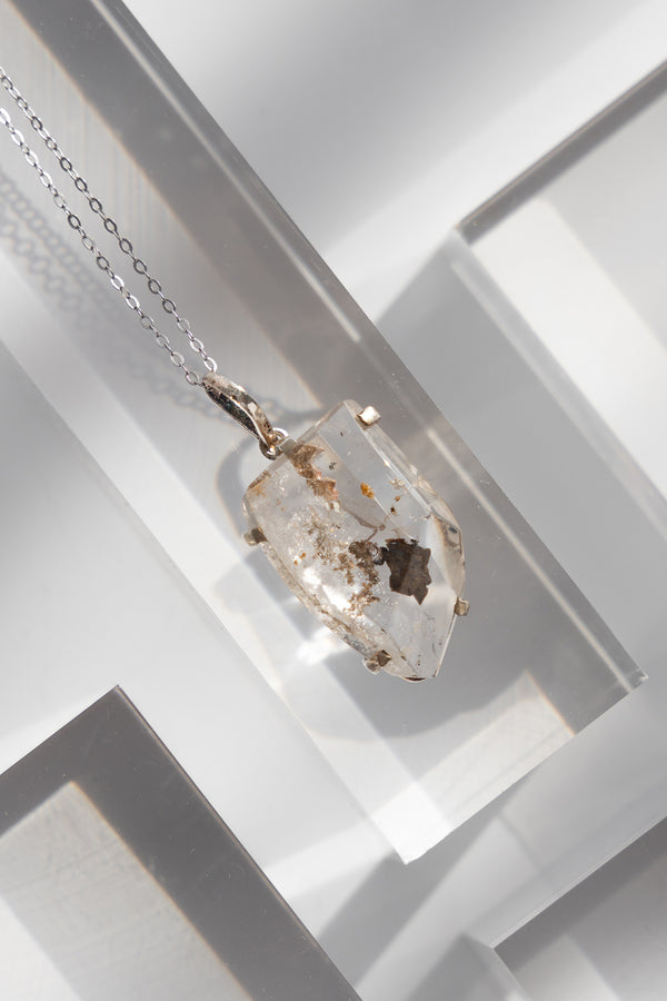 Faceted Included Clear Quartz Sterling Silver Pendant Necklace #7