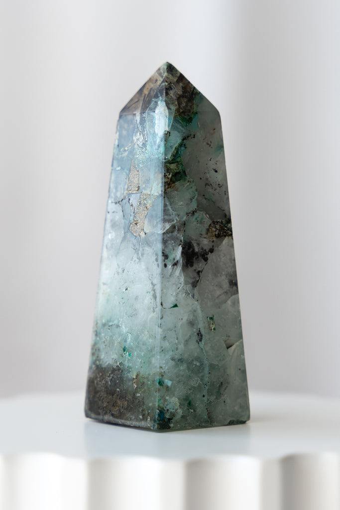 chrysocolla quartz point peru crystal