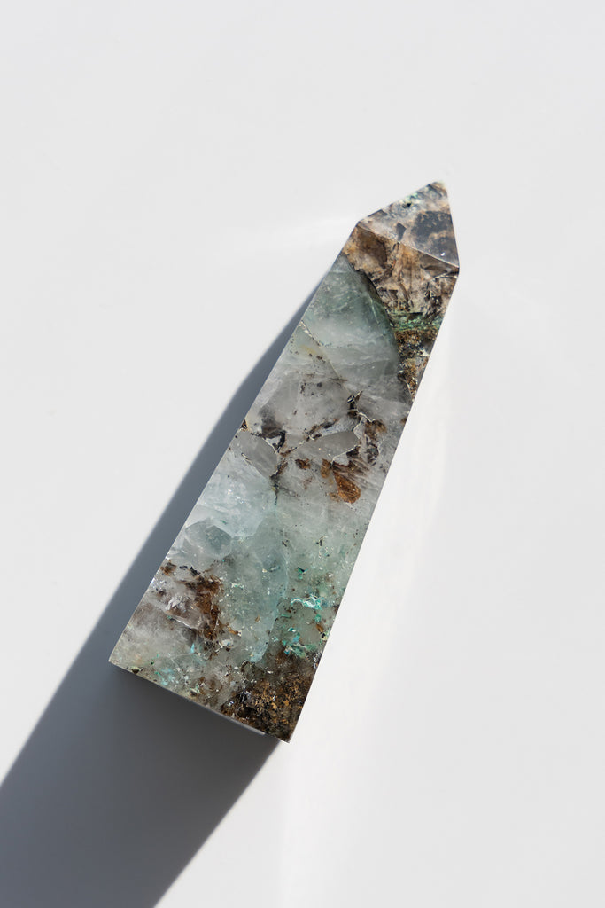 chrysocolla quartz point peru crystal