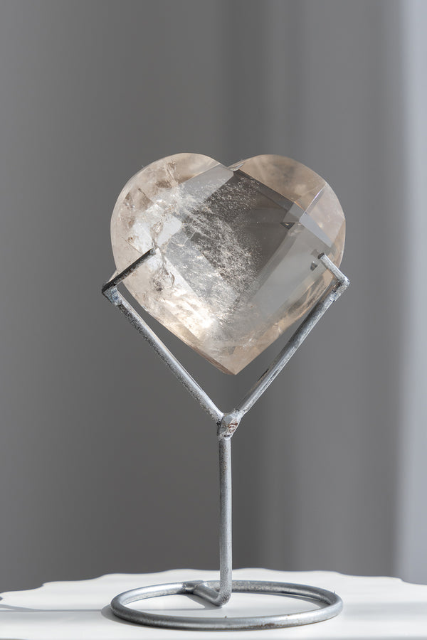 Smoky Quartz Faceted Heart On Stand - 171g