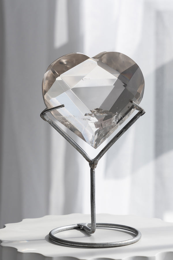 Clear Quartz Faceted Heart On Stand - 200g