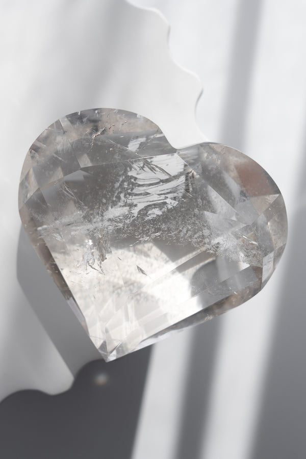 Clear Quartz Faceted Heart On Stand - 262g