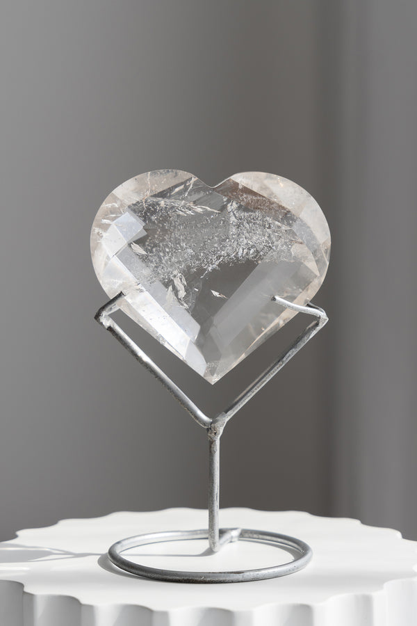 Clear Quartz Faceted Heart On Stand - 262g