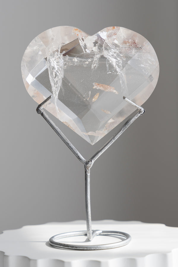 Clear Quartz Faceted Heart On Stand - 322g
