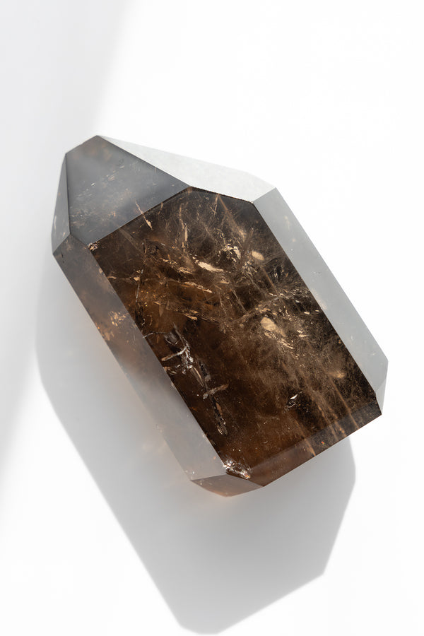 Faceted crystal on a white background