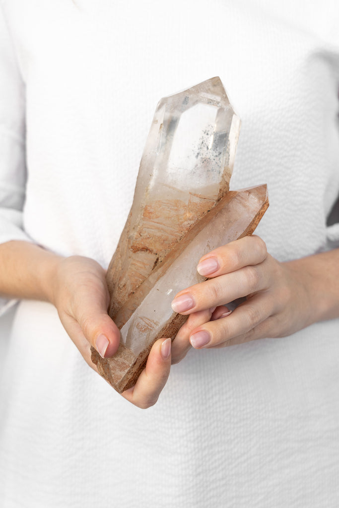 included quartz double point cluster