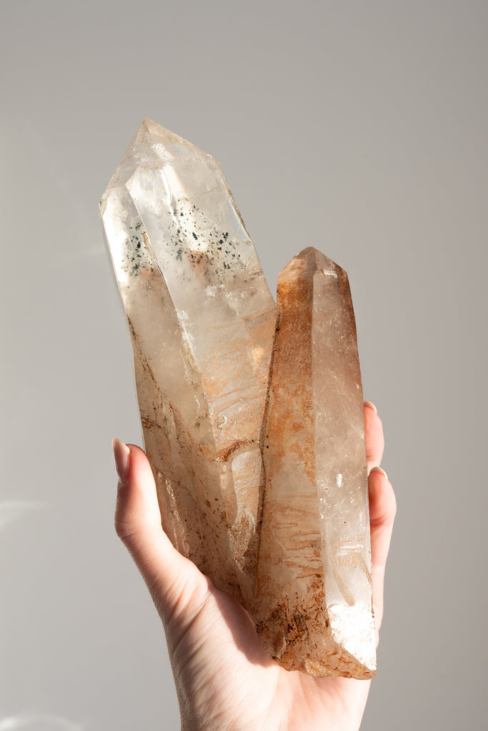 included quartz double point cluster