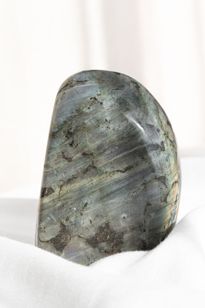 labradorite grey purple gold flash freeform standing