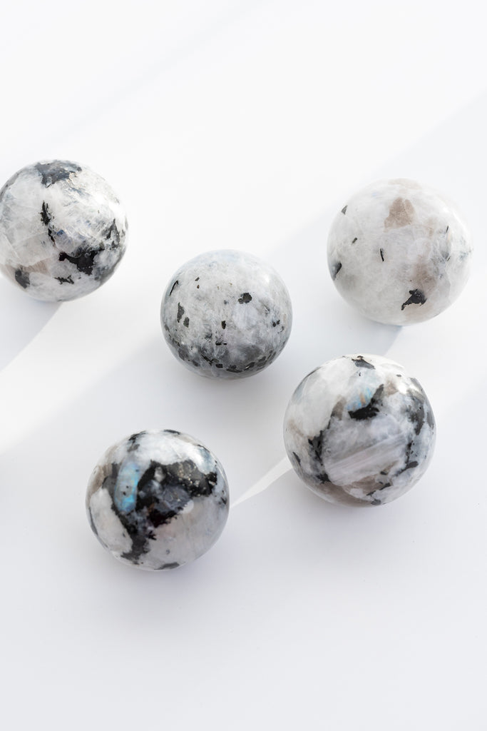 Rainbow moonstone spheres