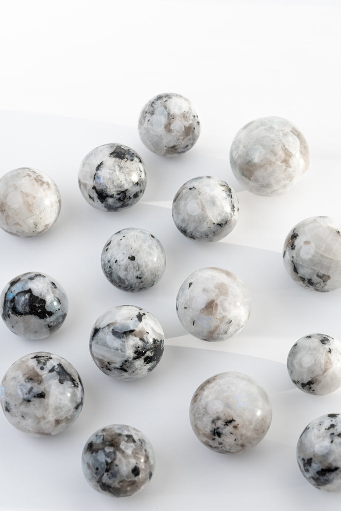 Rainbow moonstone spheres